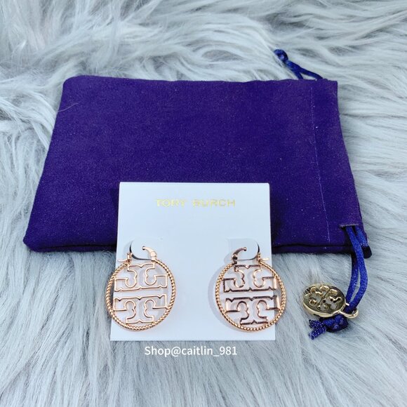 Tory Burch Miller Wire Rope Hoop in Rose Gold Earrings (Brand New) - Picture 2 of 5